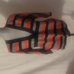 V-Neck Plunge Black & Red Striped Short Sleeve Sweater by New York & Co, Size: L